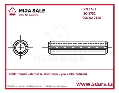 P 1,5x 20 - DIN 1481 - ocel - Kolík pružný válcový se štěrbinou - pro velké zatížení