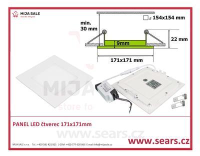 SN12 LED TEPLÝ panel 12W čtverec 171x171mm - LED panel 12W do podhledu, 230V - 1