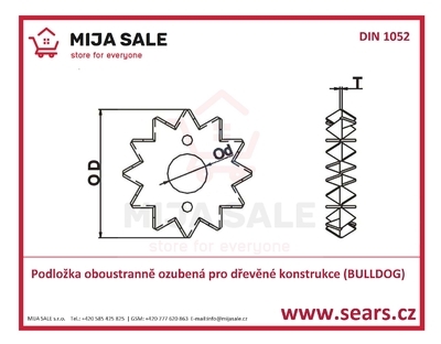 P 23/75 DIN 1052 - Podlozka oboustranně ozubená pro dřevěné konstrukce BULLDOG zinek bílý