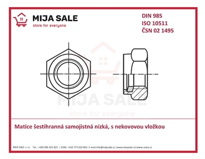 DIN 985 8.8 - M10 - zinek bílý - Matice šestihranná samojistná nízká s nekovovou vložkou
