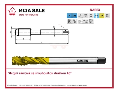 DIN 374/40° - HSSE - M12x1,5 - Strojní závitník se šroubovitou drážkou / 4060 /