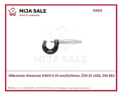 Mikrometr třmenový KINEX 0-25 mm/0,01mm, ČSN 25 1420, DIN 863 - 7002