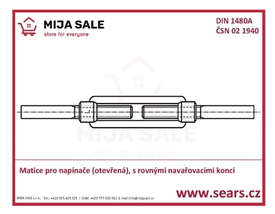 DIN 1480 M 8 - ocel - zinek bílý - Napínač s maticí otevřenou, s rovnými navařovacími konc