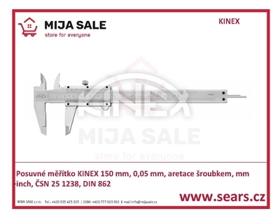 Posuvné měřítko KINEX 150 mm, 0,05 mm, aretace šroubkem, mm+inch, ČSN 25 1238, DIN 862