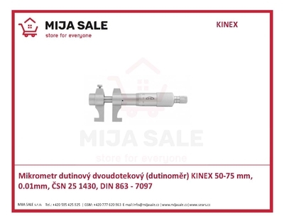 Mikrometr dutinový dvoudotekový (dutinoměr) KINEX 50-75 mm, 0.01mm, ČSN 25 1430, DIN 863