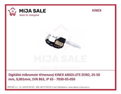 Digitální mikrometr třmenový KINEX ABSOLUTE ZERO, 25-50 mm, 0,001mm, DIN 863, IP 65 