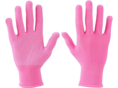 EXTOL růžové rukavice z polyesteru s PVC terčíky na dlani, velikost 7" - 1