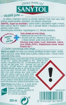 SANYTOL mýdlo dezinfekční 250 ml Purifiant - 2